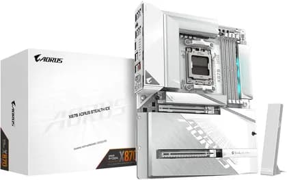 GIGABYTE X870 AORUS STEALTH ICE AM5 ATX Motherboard, AMD X870 Chipset, 4x DDR5 DIMM Slots, 256GB Max Memory, 1x PCIe 5.0 x16, 4x M.2 Slots, WIFI 7 & BT 5.4, White | X870-A-STEALTH-ICE