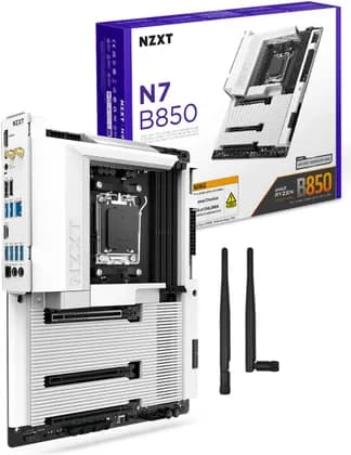 NZXT N7 B850 AM5 ATX Motherboard, AMD B850 Chipset, 4x DDR5 DIMM Slots, Up to 192GB Max Memory, 1x PCIe 5.0 x16 Slots, 3x M.2 Slots, White | N7-B85XT-W1