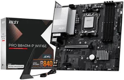 MSI PRO B840M-P WIFI6E mATX AM5 Motherboard, AMD B840 Chipset, 4x DDR5 UDIMM Slots, Up to 256GB Max Memory, 1x PCIe x16, 2x M.2 Slots | 911-7E77-002