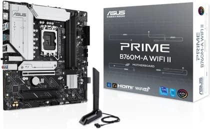 ASUS PRIME B760M-A WIFI II LGA 1700 Micro ATX Motherboard, Intel B760 Chipset, 4x DIMM DDR5 Slots, 256GB Max Memory, 1 x PCIe 5.0 x16 SafeSlot, 2 x M.2 Slots | 90MB1NF0-M0EAY0