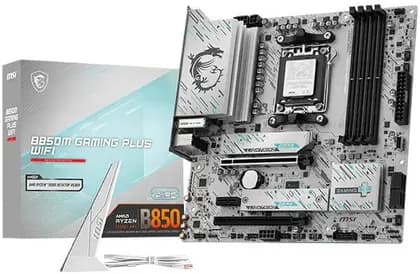 MSI B850M GAMING PLUS WIFI AM5 mATX Motherboard, AMD B850 Chipset, 4x DDR5 UDIMM, Up to 256GB Max Memory, 1x PCI-E x16 Support, 2x M.2 Slot, White | 911-7E66-001