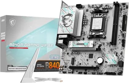 MSI B840M GAMING WIFI6E AM5 mATX Motherboard, AMD B840 Chipset, 2x DDR5 UDIMM, Up to 128GB Max Memory, 1x PCI-E x16 Support, 2x M.2 Slot, White | 911-7E76-001