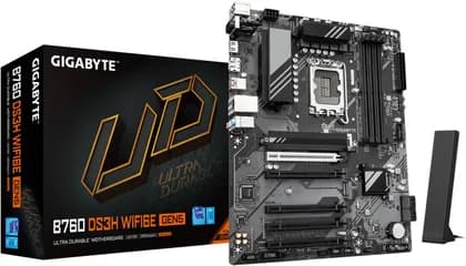 GIGABYTE B760 DS3H WIFI6E GEN5 LGA 1700 ATX Motherboard, Intel B760 Chipset, 4x DDR5 DIMM Slots, 256GB Max Memory, 1x PCIe 5.0 x16, 2x M.2 Slots, WIFI 6E & BT 5.3 | B760-DS3H-WF6E-GEN5