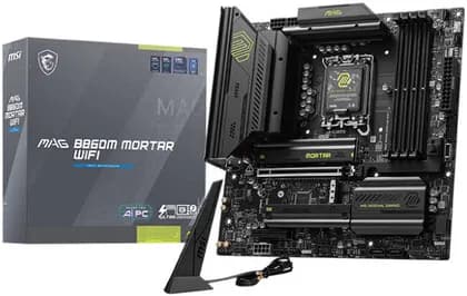 MSI MAG B860M Mortar WiFi LGA 1851 Micro ATX Motherboard, 4x DDR5 UDIMM Slots, Up to 256GB Max Memory, 1x PCI-E x16 Slot, 3x M.2 Slots, WiFi & BT Connectivity, Black | 911-7E40-002