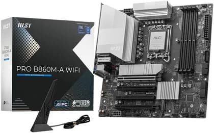 MSI Pro B860M-A WiFi LGA 1851 Micro ATX Motherboard, Intel B860 Chipset, 4x DDR5 UDIMM Slots, Up to 256GB Max Memory, 4x PCIe x16 Slots, 3x M.2 Slots, WiFi & BT Connectivity | 911-7E42-002