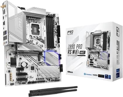 ASRock Z890 Pro RS WiFi LGA 1851 ATX Motherboard, Intel Z890 Chipset, 4x DDR5 DIMM Slots, Up to 256GB Max Memory, 1x PCIe x16 Slot, 4x M.2 Slots, WiFi & BT Connectivity, White | 90-MXBQC0-A0UAYZ