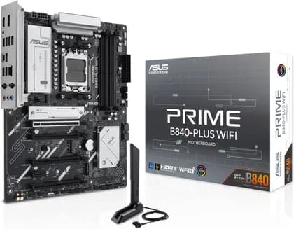 ASUS PRIME B840-Plus Wi-Fi AM5 ATX Motherboard, AMD B840 Chipset, 4x DIMM DDR5 Slots, Up to 192GB Max Memory, 1 x PCIe 4.0 x16 SafeSlot Core+, 3 x M.2 Slots, WiFi & BT Connectivity | 90MB1IZ0-M0EAY0