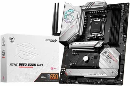 MSI MPG B650 Edge WIFI AM5 ATX Motherboard, AMD B650 Chipset, 4x DDR5 Slots, 128GB Max Capacity, Wi-Fi 6E, RTL8125 2.5Gbps LAN, 2 x PCI-E x16, 1 x HDM & DP, USB 3.2/2.0 | 911-7E10-002