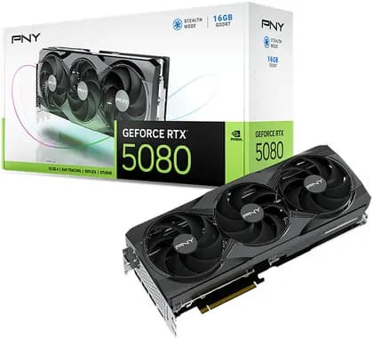 PNY GeForce RTX 5080 Triple Fan Graphics Card, 16GB GDDR7 256-Bit Memory, 2.62 GHz Boost Clock, 10752 CUDA Cores, 30 Gbps Memory Speed, PCI-Express 5.0 | VCG508016TFXPB1