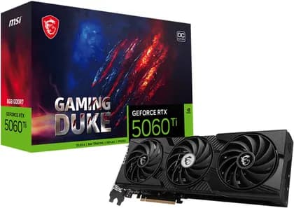 MSI GeForce RTX 5060 Ti GAMING DUKE 3X OC Graphics Card, 8GB GDDR7 128-Bit Memory, 2617 MHz Boost Clock, 28 Gbps Memory Speed, 4608 CUDA Cores, PCI Express® Gen 5 x16, Black | 912-V812-086