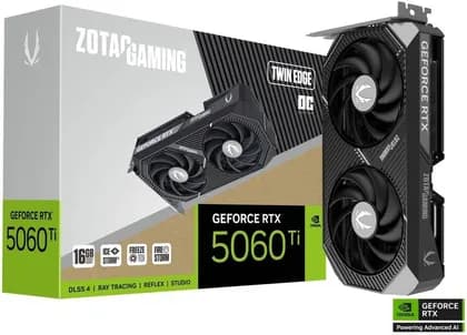 ZOTAC GAMING GeForce RTX 5060 Ti Twin Edge OC Graphics Card, 16GB GDDR7 128-Bit Memory, 2602 MHz Engine Clock, 28 Gbps Memory Clock, 4608 CUDA Cores, PCI Express 5.0 x8 | ZT-B50620H-10M