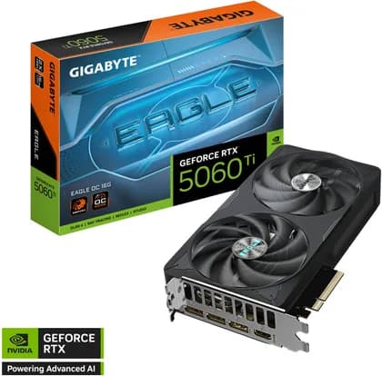 GIGABYTE GeForce RTX 5060 Ti EAGLE OC Graphics Card, 16GB GDDR7 128-Bit Memory, 2617 MHz Core Clock, 28 Gbps Memory Clock, PCI-Express 5.0, Black | GV-N506TEAGLE OC-16GD