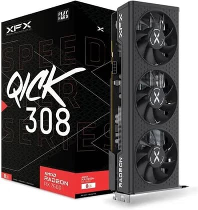XFX Speedster QICK308 Radeon RX 7600 Black Graphics Card, 8GB GDDR6 128bit Memory, 2755 MHz Boost Clock, 18 Gbps Memory Clock, 2048 Steam Processors, PCI-E 4.0, 3‍*DP 2.1 / HDMI 2.1 | RX-76PQICKBY