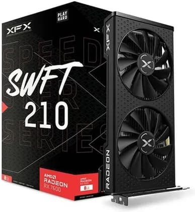 XFX SPEEDSTER SWFT 210 AMD Radeon RX 7600 Core Graphics Card, 8GB GDDR6 128bit Memory, 2655 MHz Boost Clock, 18Gbps Memory Clock, 2048 Steam Processors, PCI-E 4.0, ‍3* DP / 3* HDMI 2.1 | RX-76PSWFTFY