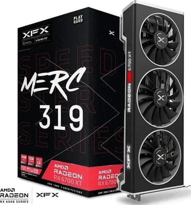 XFX Speedster Merc 319 AMD Radeon RX 6700 XT Black Gaming Graphics Card, 12GB GDDR6 Memory, 192 Bit Bus, 2457MHz, AMD RDNA 2, 16 Gbps, PCI-E 4.0, HDMI, DP | RX-67XTYTBDP. XFX