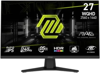 MSI MAG 274QF X24 Gaming Monitor, 27" Rapid IPS Display, WQHD Resolution, 240Hz Refresh Rate, 0.5ms (GtG) Response Time, AI Vision Technology, Black | 9S6-3CE41H-061
