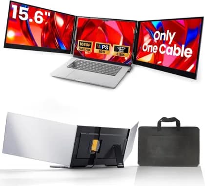 V2COM 15.6" Laptop Screen Extender Triple Portable Monitor, 1080P FHD IPS Laptop Display Extender with One Cable USB-C/USB-A, Travel Screen for 13-17.3" Laptops Compatible with MacOS Windows Android