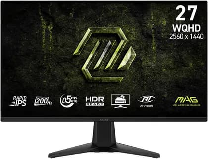 MSI MAG 275QF E20 Gaming Monitor, 27" Rapid IPS Display, WQHD Resolution, 200Hz Refresh Rate, 0.5ms (GtG) Response Time, AMD FreeSync Premium Technology, Black | 9S6-3CAA1M-003