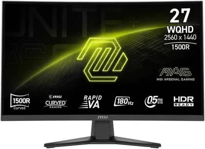 MSI MAG 275CQF E18 Curved Monitor, 27" Rapid VA Display, WQHD Resolution, 180Hz Refresh Rate, 0.5ms (GtG) Response Time, AMD FreeSync Technology, 1500R Curvature, Black | 9S6-3CE91H-009