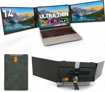V2COM S8 Ultra 14" Triple Laptop Screen Extender, One Cable USB-C Portable Monitor, FHD 1080P Ultra-Thin Lightweight Triple Screen for 13 17" Laptops | VS8U