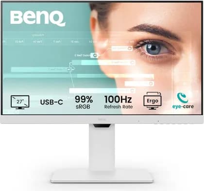 BenQ GW2786TC Home Office Monitor, 27" IPS Display, FHD Resolution, 100Hz Refresh Rate, 5ms (GtG) Response Time, 16.7m Color Display, Eye-Care Technology, White | GW2786TC