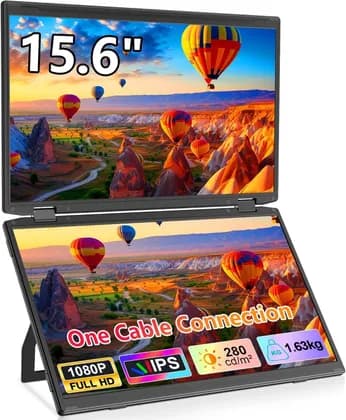 V2COM Dual 15.6" Full HD Laptop Screen Extender, 1080P IPS Folding Monitor, 330° Adjustable, Plug & Play, Type-C/Mini HDMI, Compatible with Windows, Mac, Android, PS5, Xbox, and Switch | M4