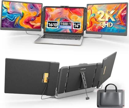 V2COM 14" 2K Triple Laptop Screen Extender, 2160x1440 QHD Portable Monitor with 180° Rotation, Plug & Play, Compatible with 13-16.5" Laptops, Windows, Mac, Android, Dex | S2 Pro Max