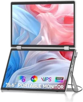 V2com M2 Folding Portable Monitor for Laptop, 15.6" Inch IPS FHD Display, Dual-Screen Modes & Plug-and-Play Compatibility for Windows, macOS, Android, PS5, Xbox | M2