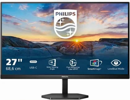 Philips 3000 Series USB-C Monitor, 27" IPS Display, FHD Resolution, 75Hz Refresh Rate, 1ms (MPRT) Response Time, AMD FreeSync Technology, SmartImage Game Enhancement, Black | 27E1N3300A