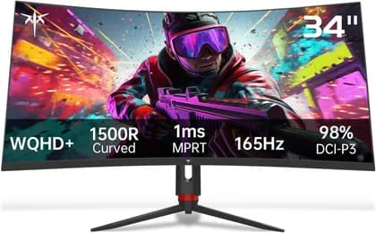 KTC H34S18S Gaming Curved Monitor, 34" VA Display, WQHD Resolution, 165Hz Refresh Rate, 1ms (MPRT) Response Time, FreeSync Premium & G-Sync Compatible, Black | H34S18S