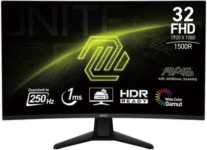 MSI MAG 32C6X Curved Gaming Monitor, 32" VA Display, FHD Resolution, 250Hz (OC) Refresh Rate, 1ms (MPRT) Response Time, Adaptive Sync Technology, 1500R Curvature, Black | 9S6-3DD41M-018