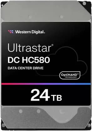 Western Digital Ultrastar DC HC580 Data Center Internal HDD, 24TB Capacity, 3.5" Form Factor, SATA Interface, Up to 298 MB/s Transfer Rate, 7200 RPM, 512MB Cache Size, 550 TBW | WUH722424ALE6L4