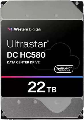 Western Digital Ultrastar DC HC580 Data Center Internal HDD, 22TB Capacity, 3.5" Form Factor, SATA Interface, Up to 291 MB/s Transfer Rate, 7200 RPM, 512MB Cache Size | WUH722422ALE6L4 / 0F62785