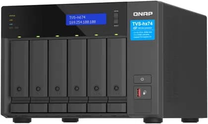 Qnap TVS-h674 NAS Enclosure, Intel Core i3-12100, 16GB RAM, 6x 3.5" SATA 6Gb/s, 3Gb/s Drive Bay, 2x M.2 2280 PCIe Gen 4 x4 Slots, Intel UHD Graphics 730, Black | TVS-H674-I3-16G