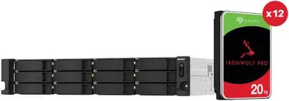 QNAP TS-h1887XU-RP 18-Bay 240TB NAS Bundle with 12x Seagate IronWolf Pro 20TB Internal HDD, Intel Xeon E-2336 2.9GHz, 32GB DDR4, 12x3.5" SATA+ 6x2.5" SATA, 4x USB-A 3.2, 2x 2.5GbE+2x10GbE, 550W PSU