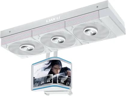 Lian-Li HydroShift II OLED Curved Liquid CPU Cooler, 360mm Radiator, 3x UNI FAN P28 V2 Fans, 6.67″ 2K 60Hz Curved OLED Display, 3000 RPM Fan Speed, White | GHS2OLDC36PW