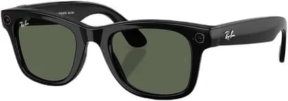 Ray-Ban Meta Wayfarer Gen 2 Sunglasses, Meta AI, High Bridge Fit, G-15 Green Lenses, Size 53, Integrated Speakers & Microphones, Photo, Video Compatibility, Shiny Black Frame | 8056262721346