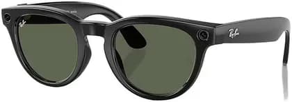 Ray-Ban Headliner Sunglasses, Low Bridge Fit, Ultra-wide 12 MP Camera & Five-mic System, Open-Ear Speakers, META AI, Single Touch & Voice Command Control, Green Lenses, Shiny Black | RW4009
