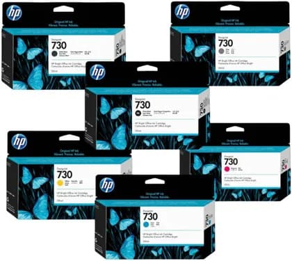 HP 730 Designjet Ink Cartridge Bundle, Compatible with HP DesignJet T1700 Printer, Cyan, Magenta, Yellow, Matte Black, Gray, & Photo Black, 130ml | 730-BUNDLE