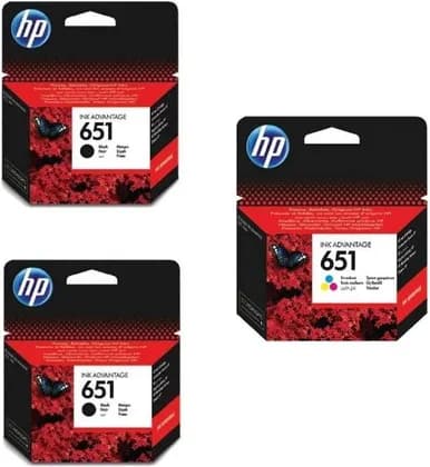 HP C2P10AE 651 Black Ink Cartridges, 2 Pieces and HP C2P11AE 651 Tri Color Ink Cartidge