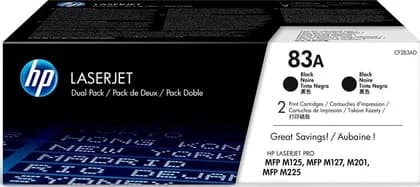 HP 83A Original Laser Toner Cartridge for LaserJet Pro M201/M125/M127/M225 Series Printer, 1500 Page Yield Per Cartridge, 2 Pack - Black | CF283AD