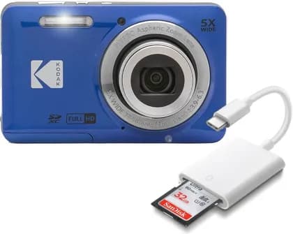 Kodak PIXPRO FZ55 Digital Camera with SanDisk 32GB Ultra & SD Memory Card Reader, 2.7" LCD, 16.35 MP Sensor, 5x Optical Zoom, 1080p Full HD Video, 28mm Wide Angle Lens, Blue | FZ55 BL