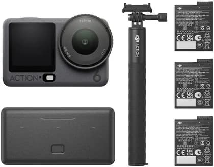 DJI Osmo Action 6 Adventure Combo, 38MP 1/1.1" Square CMOS Sensor, 155° FOV, Up to UHD 4K120 Video, 8K Still Photos, 3 Stereo Mics, OsmoAudio, Voice Control, Waterproof to 65.6', Black | ADVCMB