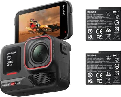 Insta360 Ace Pro 2 Action Camera Bundle, 1/1.3" CMOS Sensor, Active HDR Capture, 157° Wide-Angle Leica f/2.6 Lens, FlowState Stabilization, Horizon Lock, Dual Battery Included, Black | Ace-Pro-2