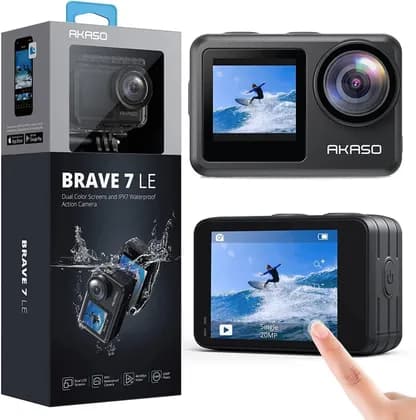 AKASO Brave 7 LE 4K30FPS 20MP WiFi Action Camera with Touch Screen Vlog Camera EIS 2.0 Remote Control 131 Feet Underwater Camera with 2X 1350mAh Batteries Support External Microphone (Brave 7 LEE)