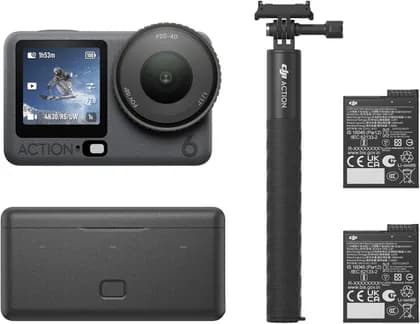 DJI Osmo Action 6 Enhanced Combo, Action Camera with 1/1.1″ Square Sensor, Variable Aperture of f/2.0 f/4.0, Extended Battery Life with 2 Batteries, 50GB Built-In Storage, Black | A6EC