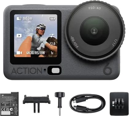 DJI Osmo Action 6 Standard Combo, Action Camera With 1/1.1″ Square Sensor, Variable Aperture of f/2.0 f/4.0, Cold-Resistant, RockSteady Stabilization, Waterproof 20m, Black | 190021151529