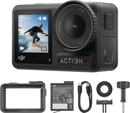 DJI Osmo Action 4 Essential Combo Camera, 4K/120fps Action Camera with 1/1.3" Sensor, Stunning Low-Light Imaging, 10-bit & D-Log M Color, Long-Lasting 160 Mins, Built-In Mics, Black | 190021133402
