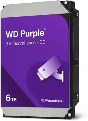 Western Digital Purple 6TB 3.5'' Surveillance Hard Drive, SATA 6 Gb/s, 256MB Cache Size, 5400 Rpm, CMR Recording Technology, Built to Handle Up to 64 Cameras Per Drive | WD64PURZ