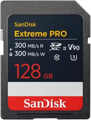 SanDisk Extreme PRO SD UHS-II Memory Card (V90), 128GB Capacity, Up to 300MBs Read & Write Speed, 90MBs Sustained Video Speed, IP68 Water Dust Resistant | SDSDXDM-128G-GN4IN